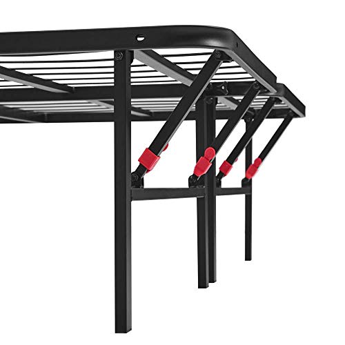 Black Twin Size Foldable Metal Platform Bed Frame with Storage Y2572