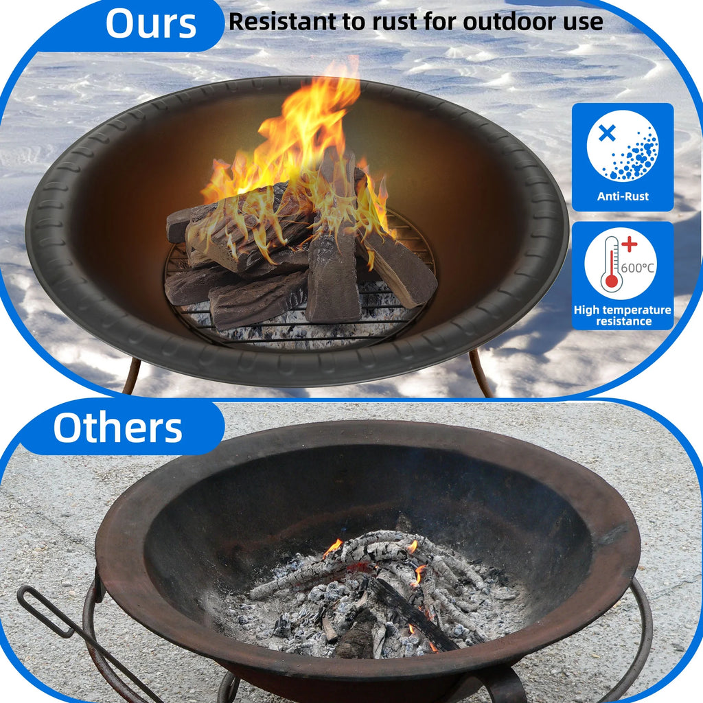 24'' Outdoor Round Fire Pit Bowl with Spark Screen and Poker A948524