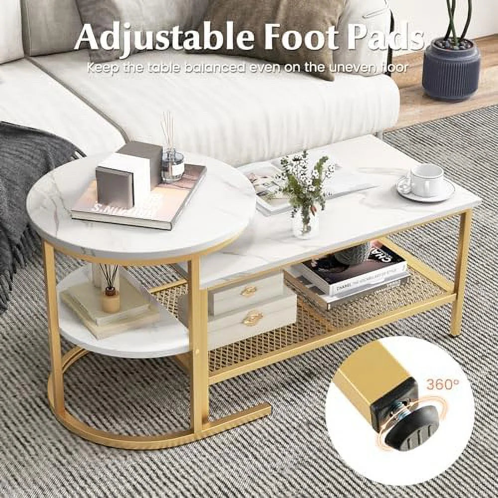 2 PCS Faux Marble Top Coffee Table Set I7945