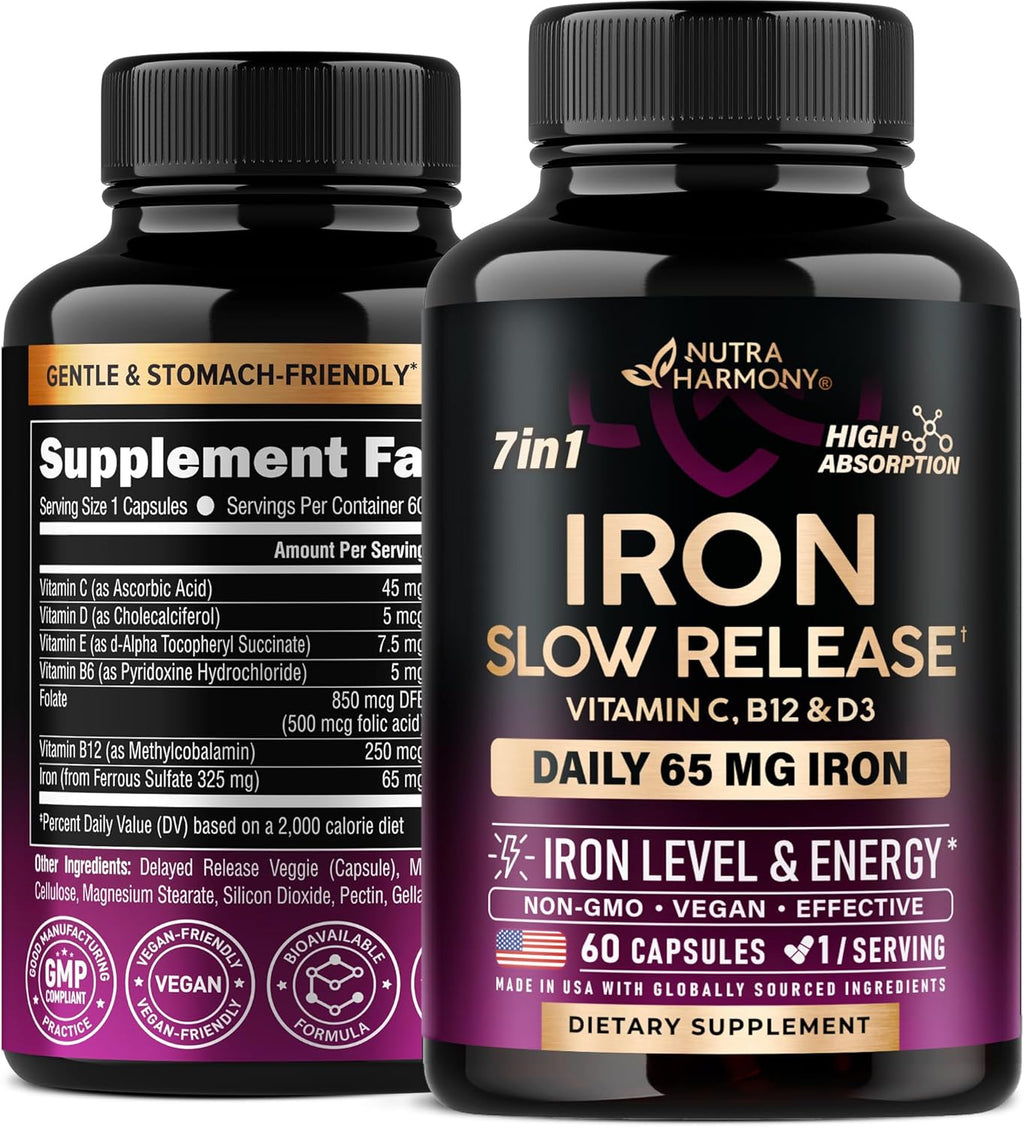 60 Capsules Iron 65mg Ferrous Sulfate 325mg Slow Release O8846