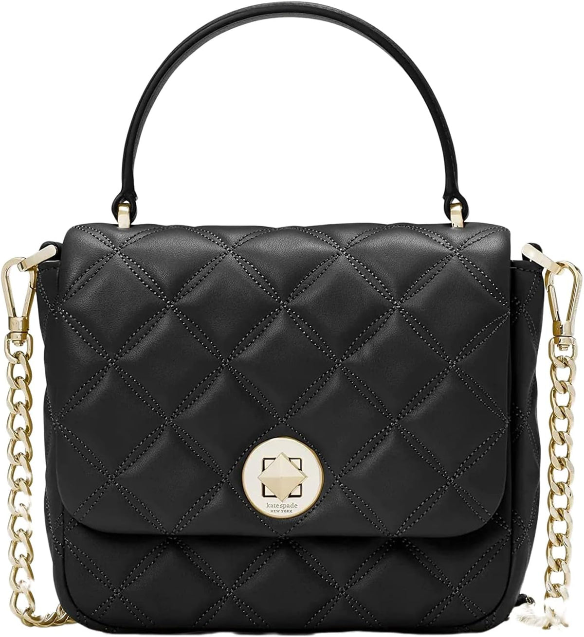 Quilted Leather Square Crossbody (Black) X41056