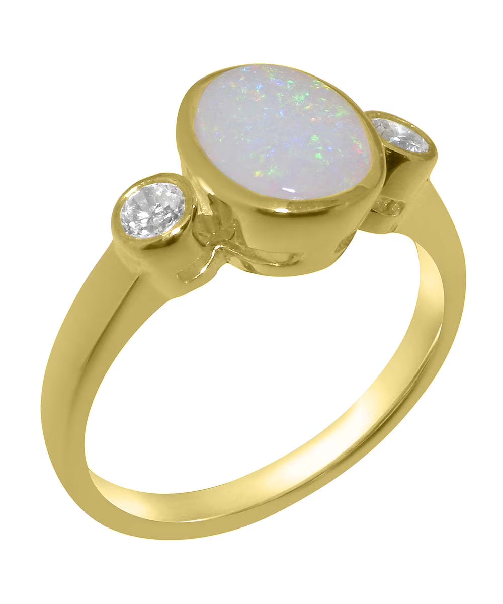 9k Yellow Gold Opal Diamond Engagement Ring R13565