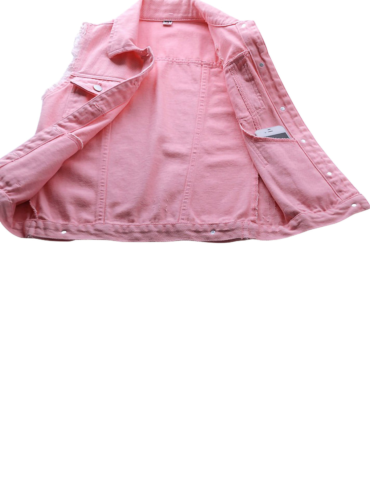 Plus Size Crop Distressed Jean Vest Jackets With Pockets R777425
