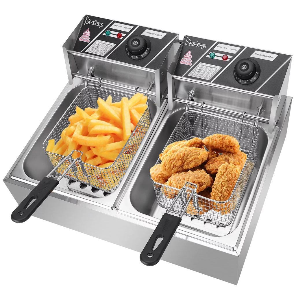 2500W Stainless Steel Electric Fryer Double Cylinder H4623