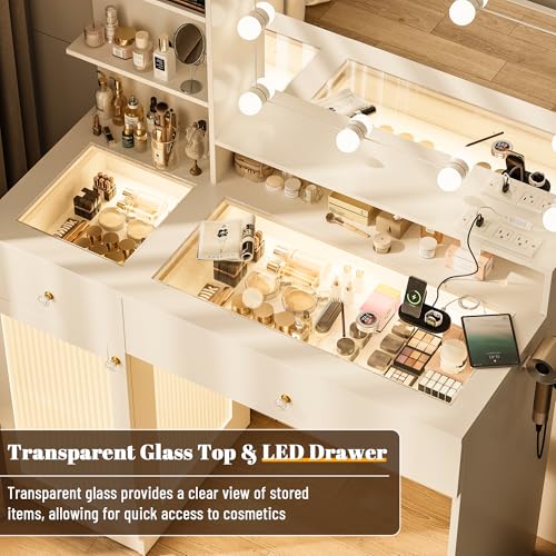 40" White Vanity Desk with Mirror and Lights K577512