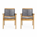 Acacia Wood Dining Chair with Rope Seating (Set of 2), Teak and Dark Gray F84885