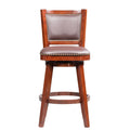 Cherry Brown Swivel Bar Stool with Curved Padded Back and Nailhead Trim P857176