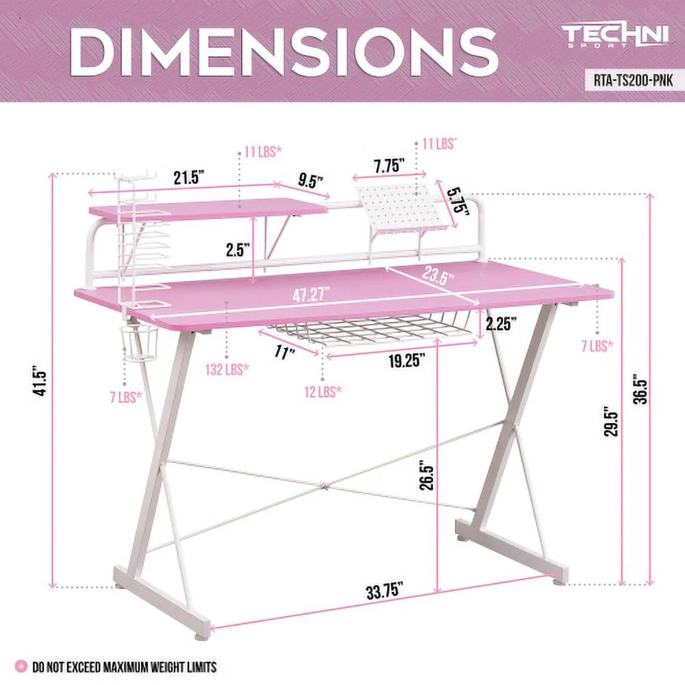 Carbon Computer Gaming Desk with Shelving E4640