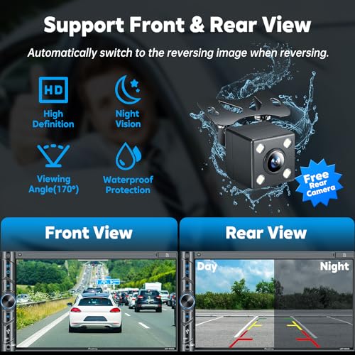 Wireless Double Din Car Stereo with Carplay, Android Auto, Bluetooth, 7" Touchscreen, Backup Camera C91924