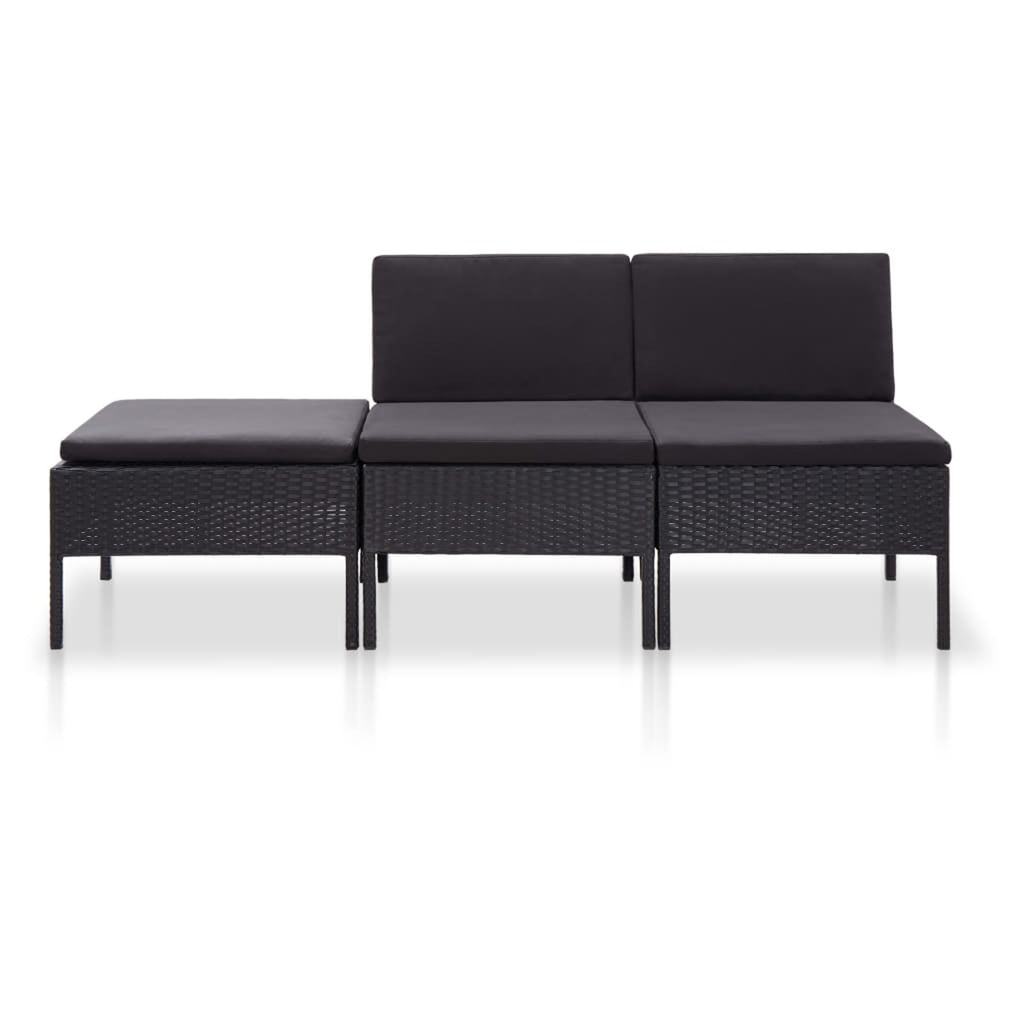 3 Piece Poly Rattan Outdoor Sectional Sofa Set with Cushions Steel Frame H2465