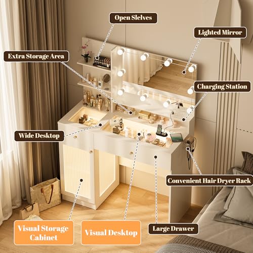 40" White Vanity Desk with Mirror and Lights K577512