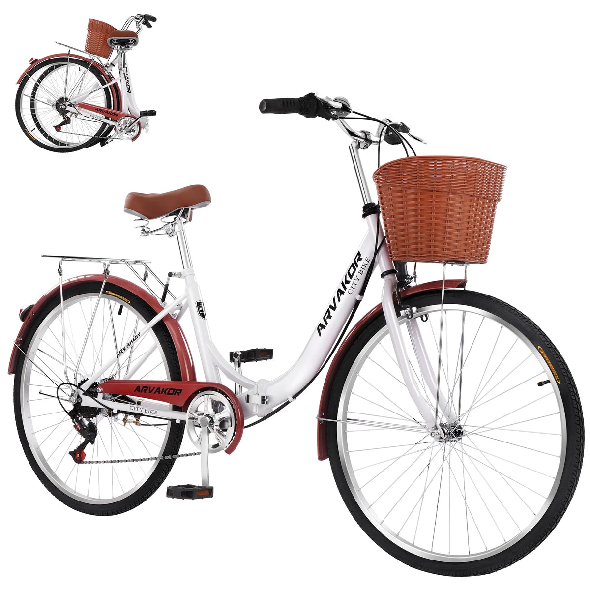 26 Inch White Foldable Cruiser Bike with Basket X601