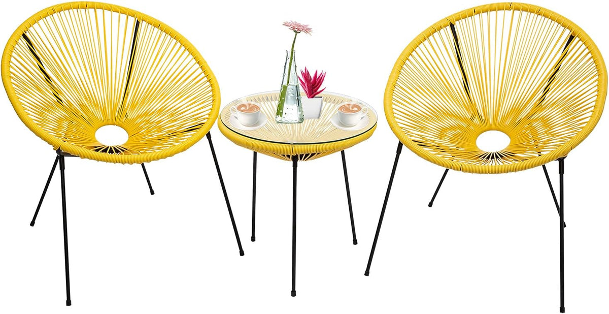 3-Piece All-Weather Outdoor Acapulco Bistro Set with Glass Top Table M133