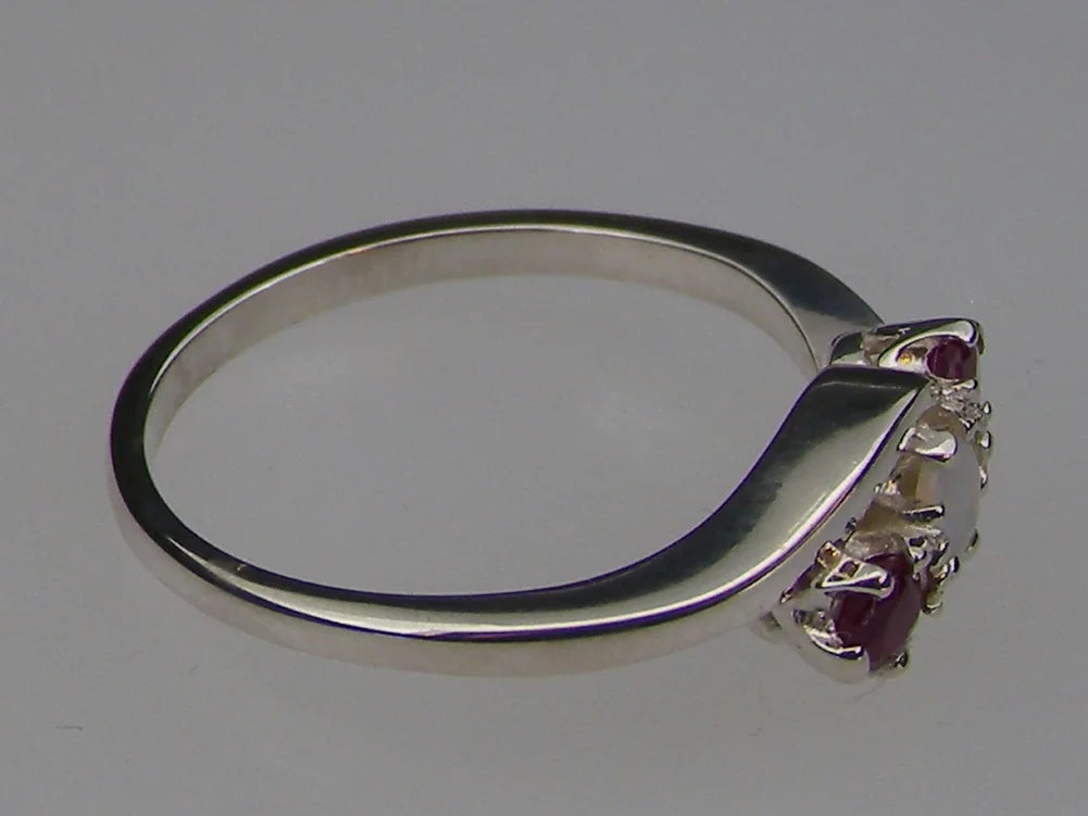 18k White Gold Natural Opal & Ruby Trilogy Ring Y586