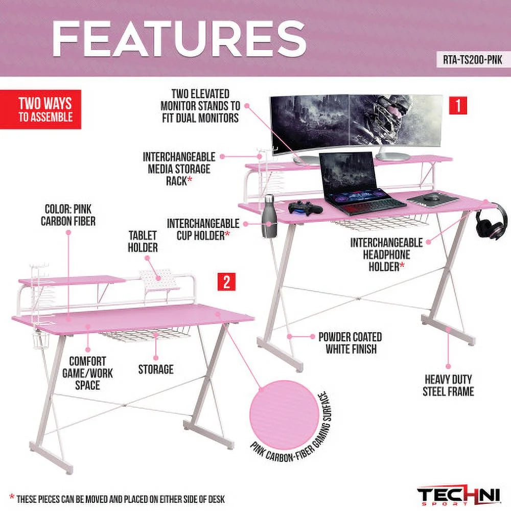 Carbon Computer Gaming Desk with Shelving E4640
