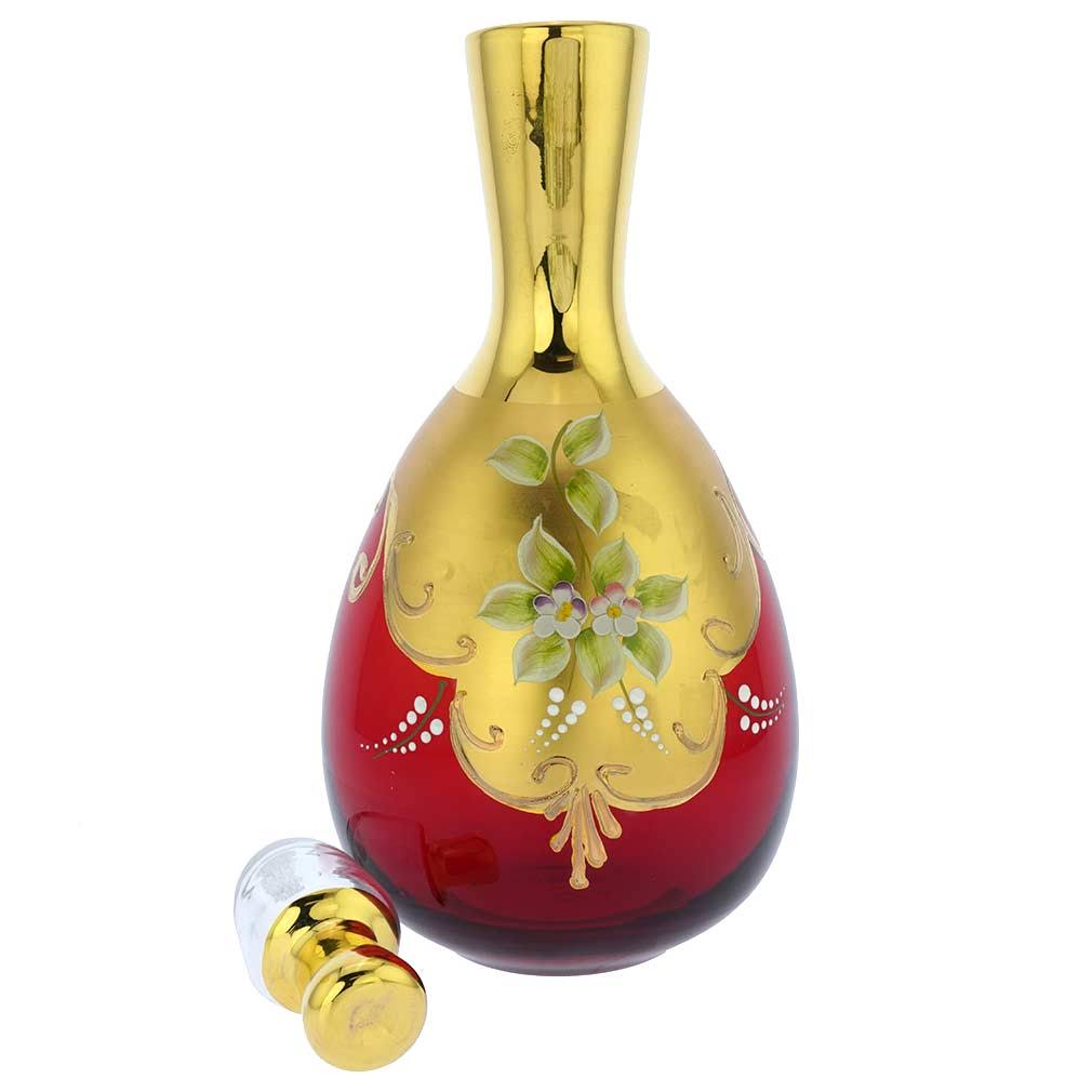 Murano Glass Decanter Set with 6 Wine Glasses 24K Gold Red T963120