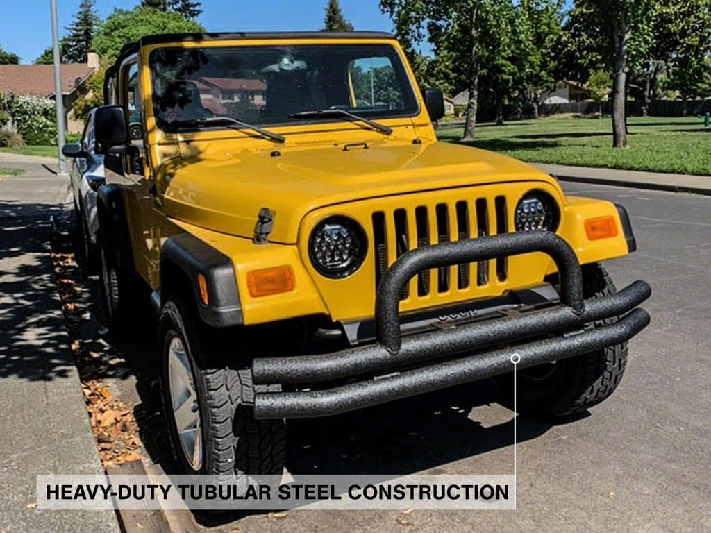 Textured Black Double Tubular Front Bumper with Over-Rider Hoop N622