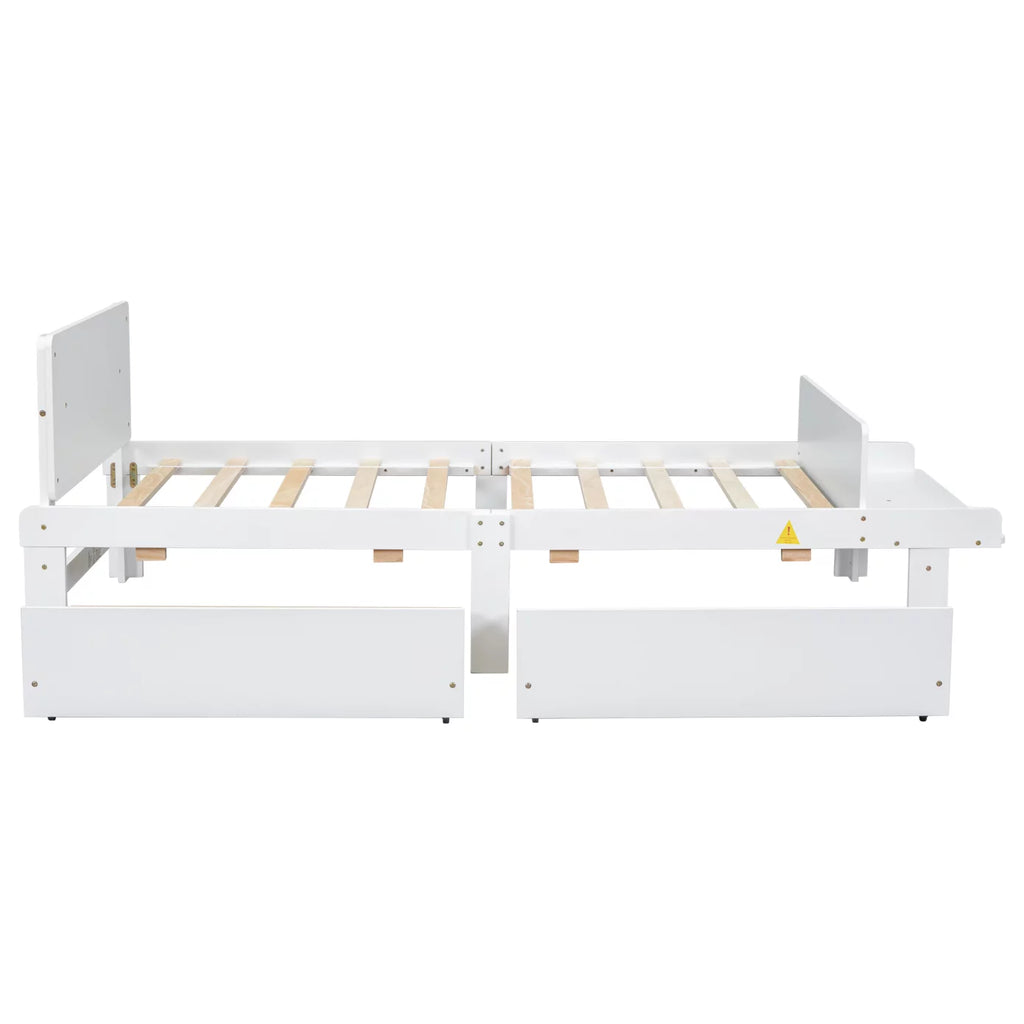 White Twin Size Wood Platform Bed Frame with 2 Storage Drawers K607