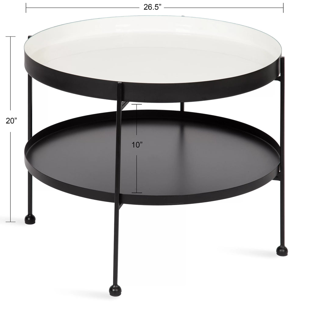 26 Inch White and Black Round Metal Coffee Table A334