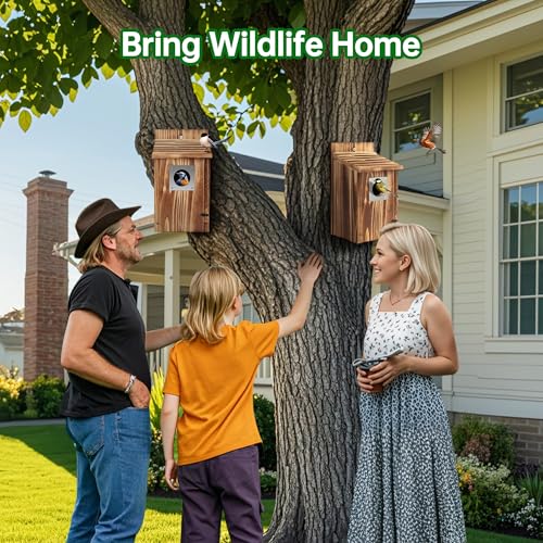 2 Pack Carbonized Wooden Bird Houses with Metal Predator Guard S451