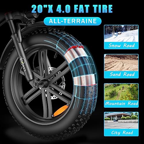 1000W 48V 20AH Removable Battery 7-Speed 20" x4.0 Fat Tire Electric Folding Bike T1262