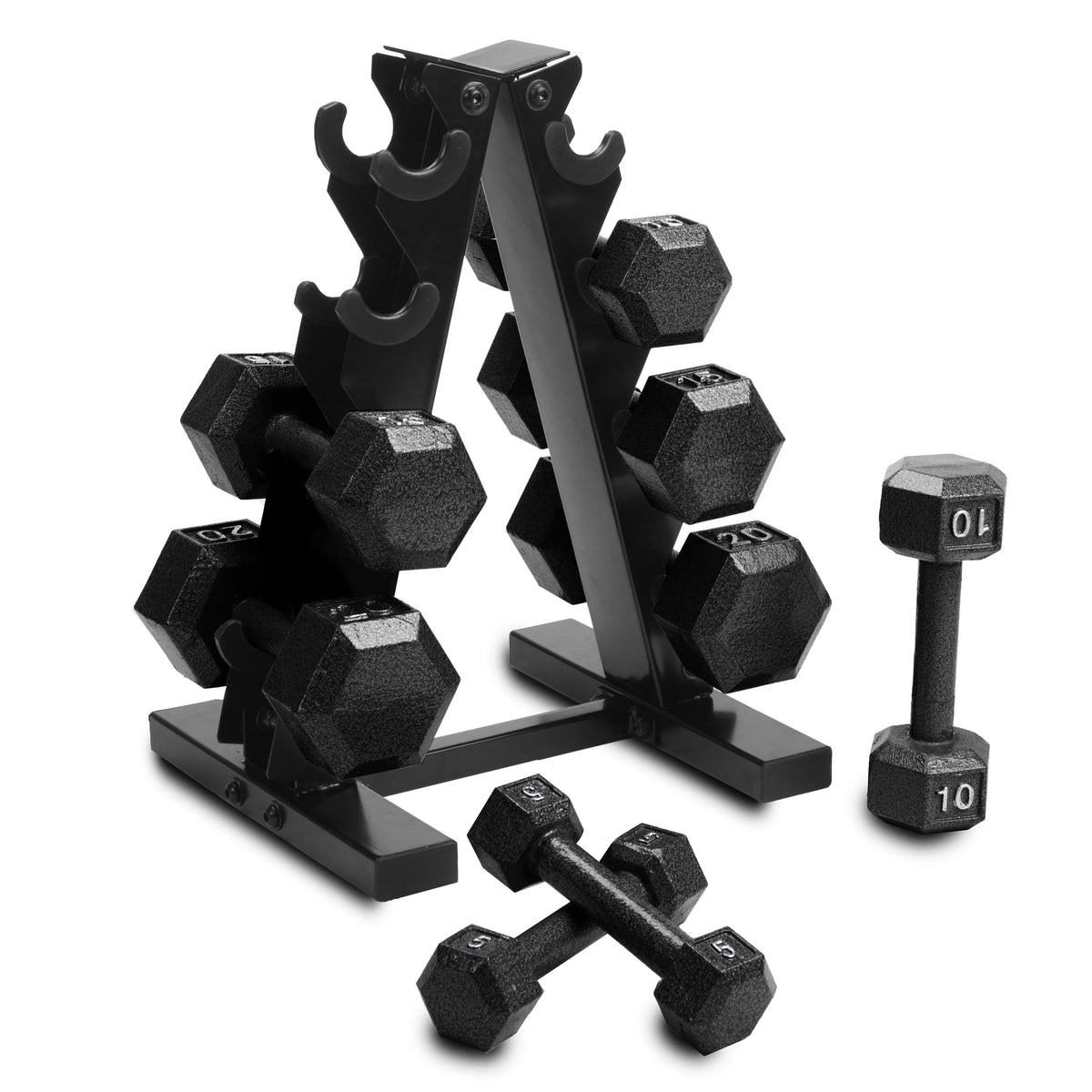 100 lb Cast Iron Hex Dumbbell Weight Set with Rack T87709