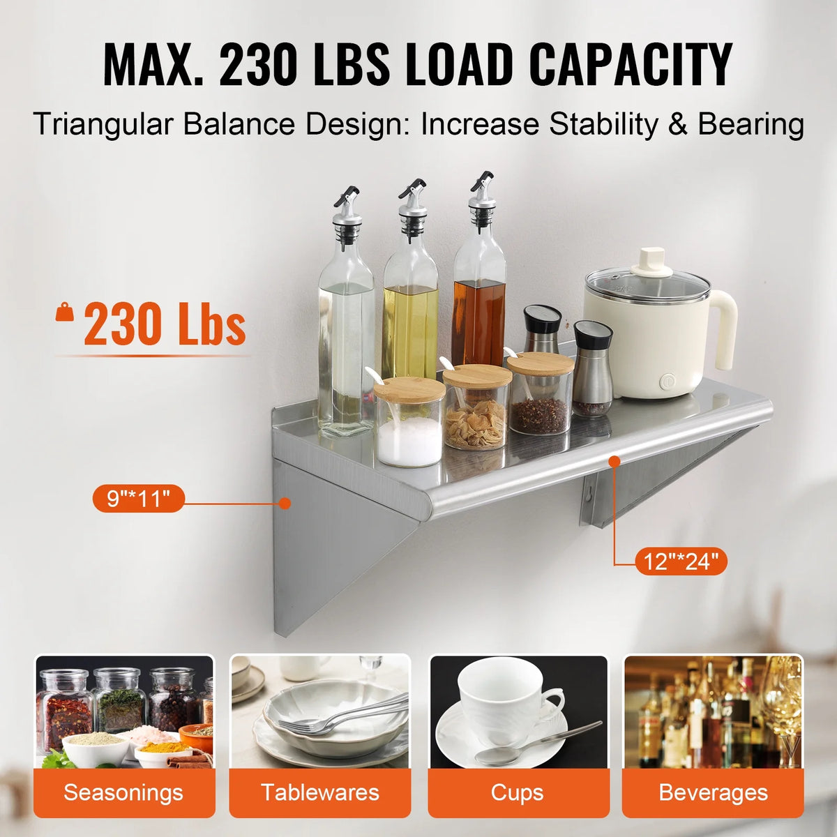 Stainless Steel 24" x 12" Wall Mounted Shelf D524