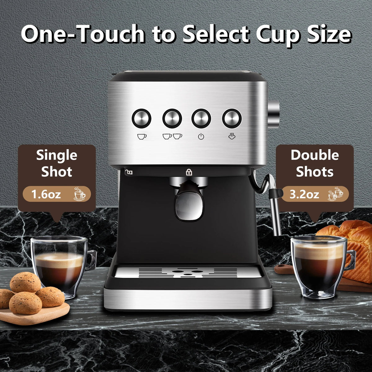 20 Bar Stainless Steel Espresso Machine with Milk Frother E16095
