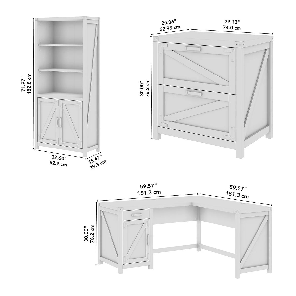 L Shaped Desk with File Cabinet and Bookcase N123056