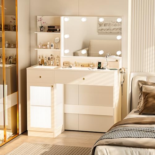 40" White Vanity Desk with Mirror and Lights K577512