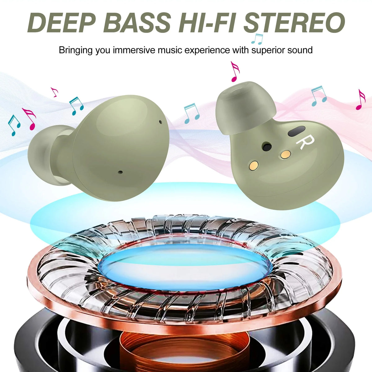 Truly Wireless Bluetooth Headphones with Noise Isolation, Dual Dynamic Microphone A3389