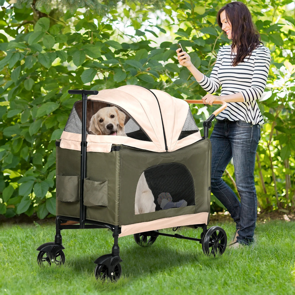 Foldable 4 Wheels Dog Stroller with Storage Basket X893