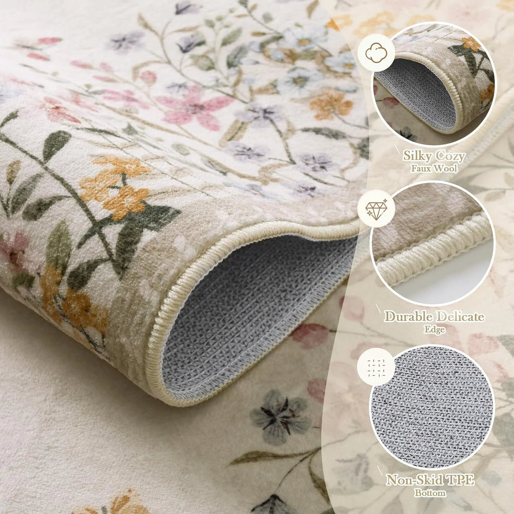 Green Floral 4x6 Washable Low-Pile Area Rug G46025