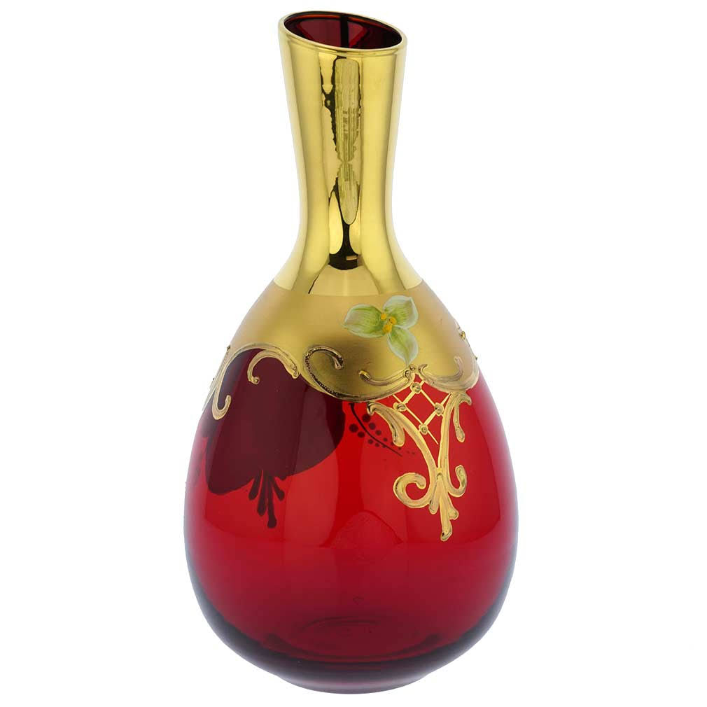 Murano Glass Decanter Set with 6 Wine Glasses 24K Gold Red T963120