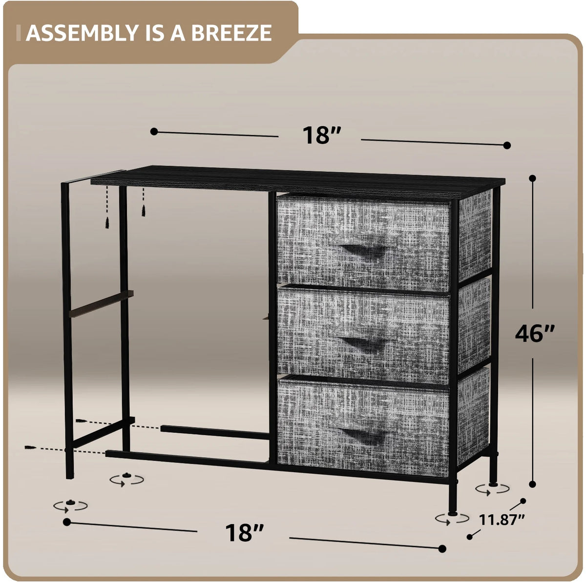 5 Drawer Fabric Storage Dresser with Wood Top E2838