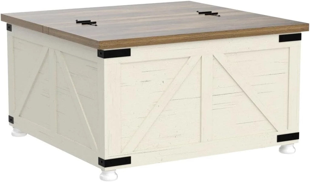 Antique White Square Wooden Coffee Table with Storage X6576