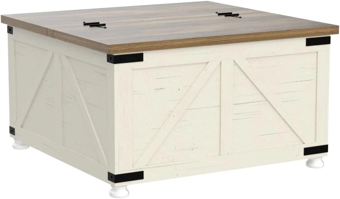 Antique White Square Wooden Coffee Table with Storage X6576