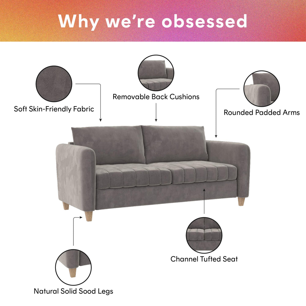 Light Gray Velvet Tufted Sofa Q5616