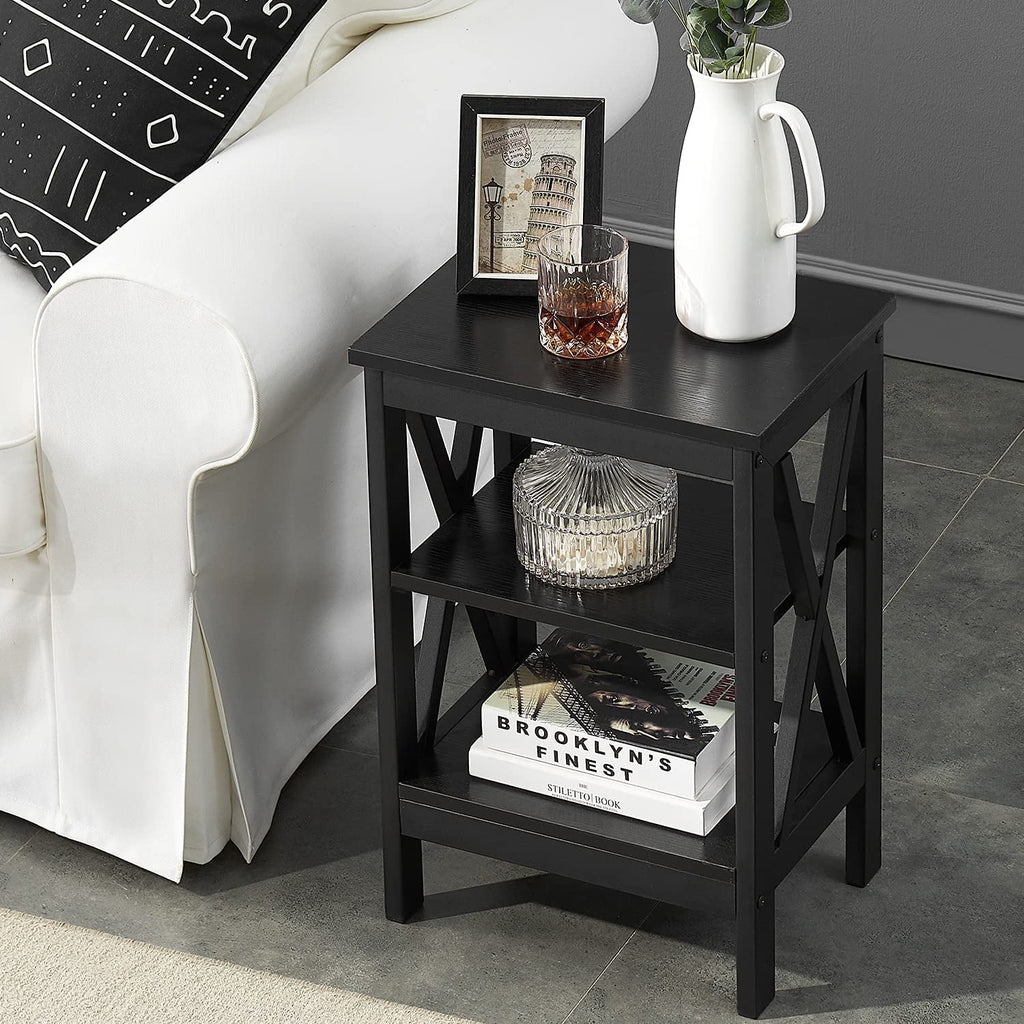 Black 2 Pack Side Table with Storage Shelf I799