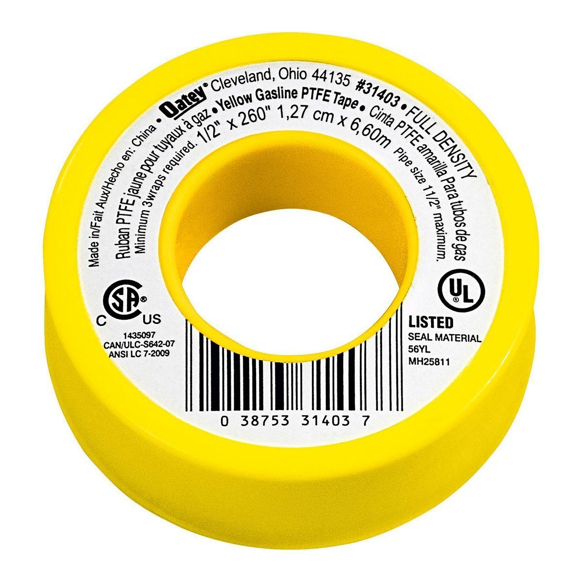1/2 in. x 21-2/3 ft. Yellow PTFE Thread Seal Tape V2288