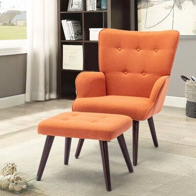 Orange Polyester Wingback Chair and Ottoman X211