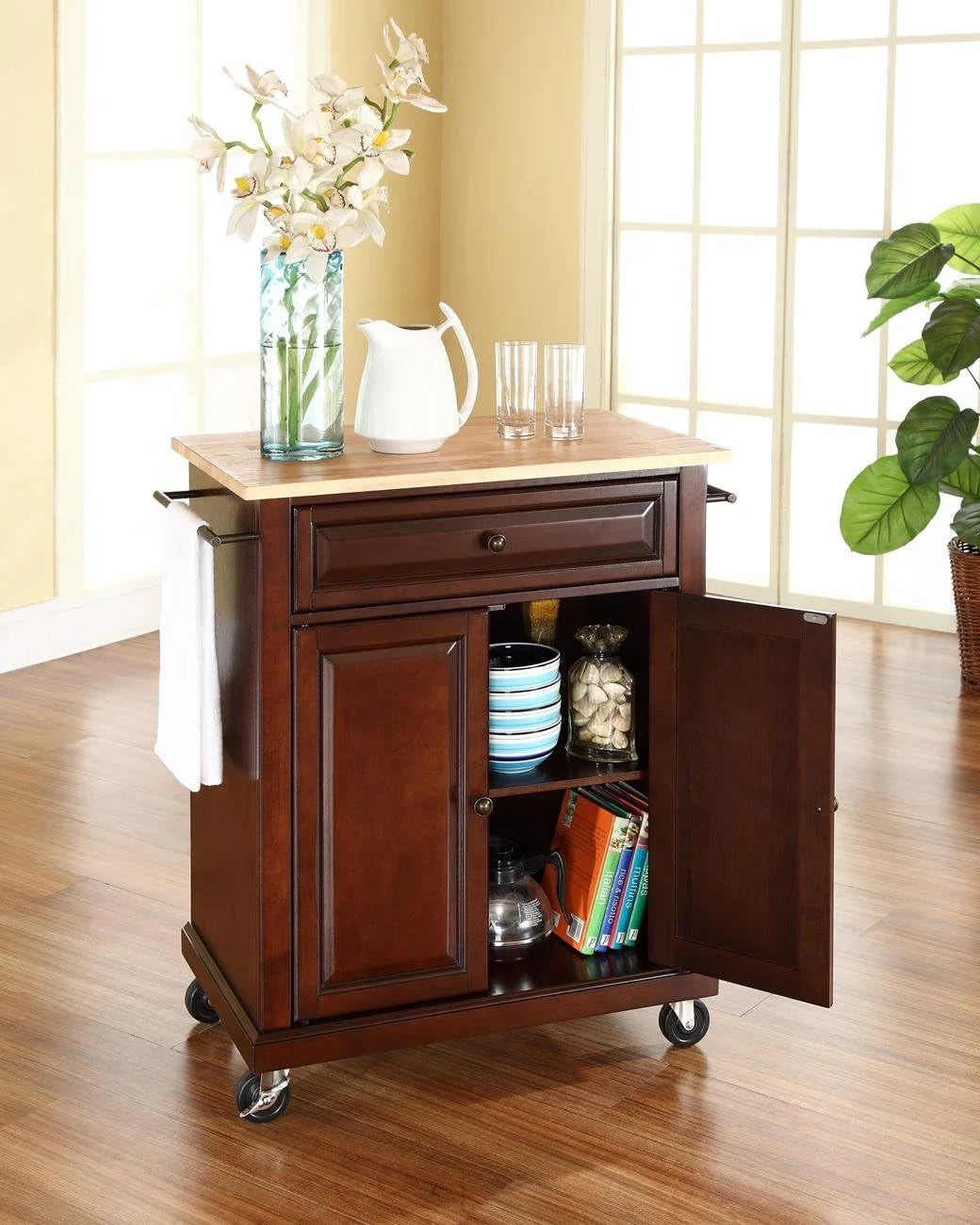 Compact Kitchen Island with Natural Wood Top A773118