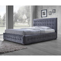 Grey Velvet Button-Tufted Platform Bed I563