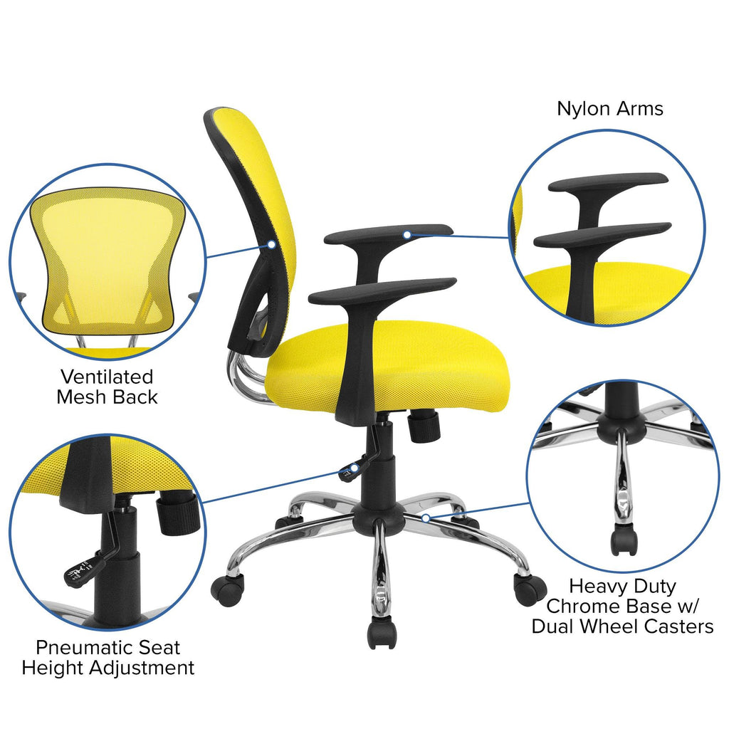 Yellow Mid-Back Mesh Swivel Task Chair with Chrome Base M1492
