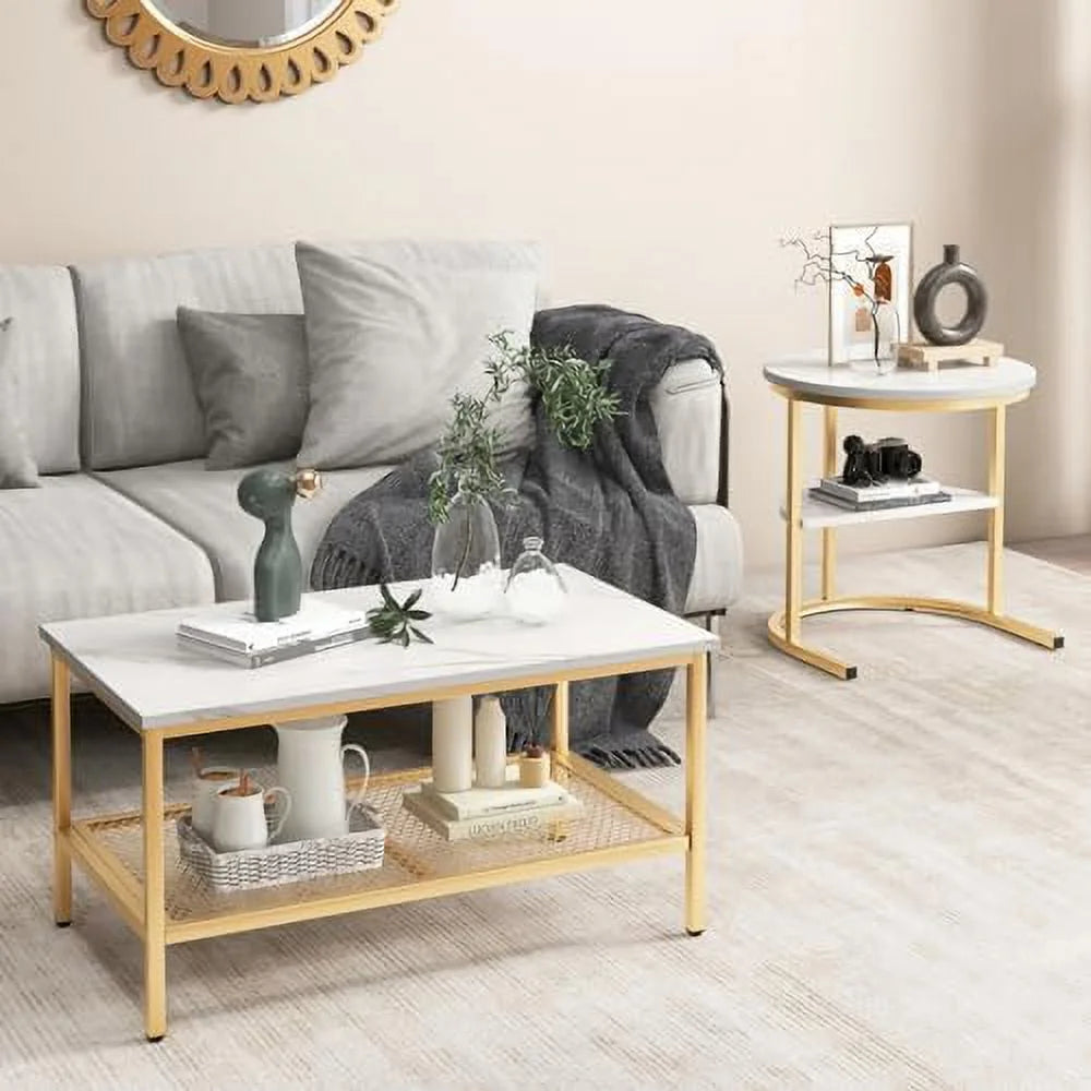2 PCS Faux Marble Top Coffee Table Set I7945