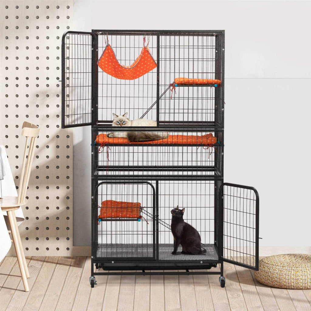 4-Tier Wire Cat Cage with Removable Wheels T6162