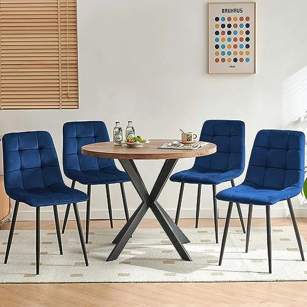 Velvet Biscuit Tufted Chairs Set of 4 with Metal Legs P68152