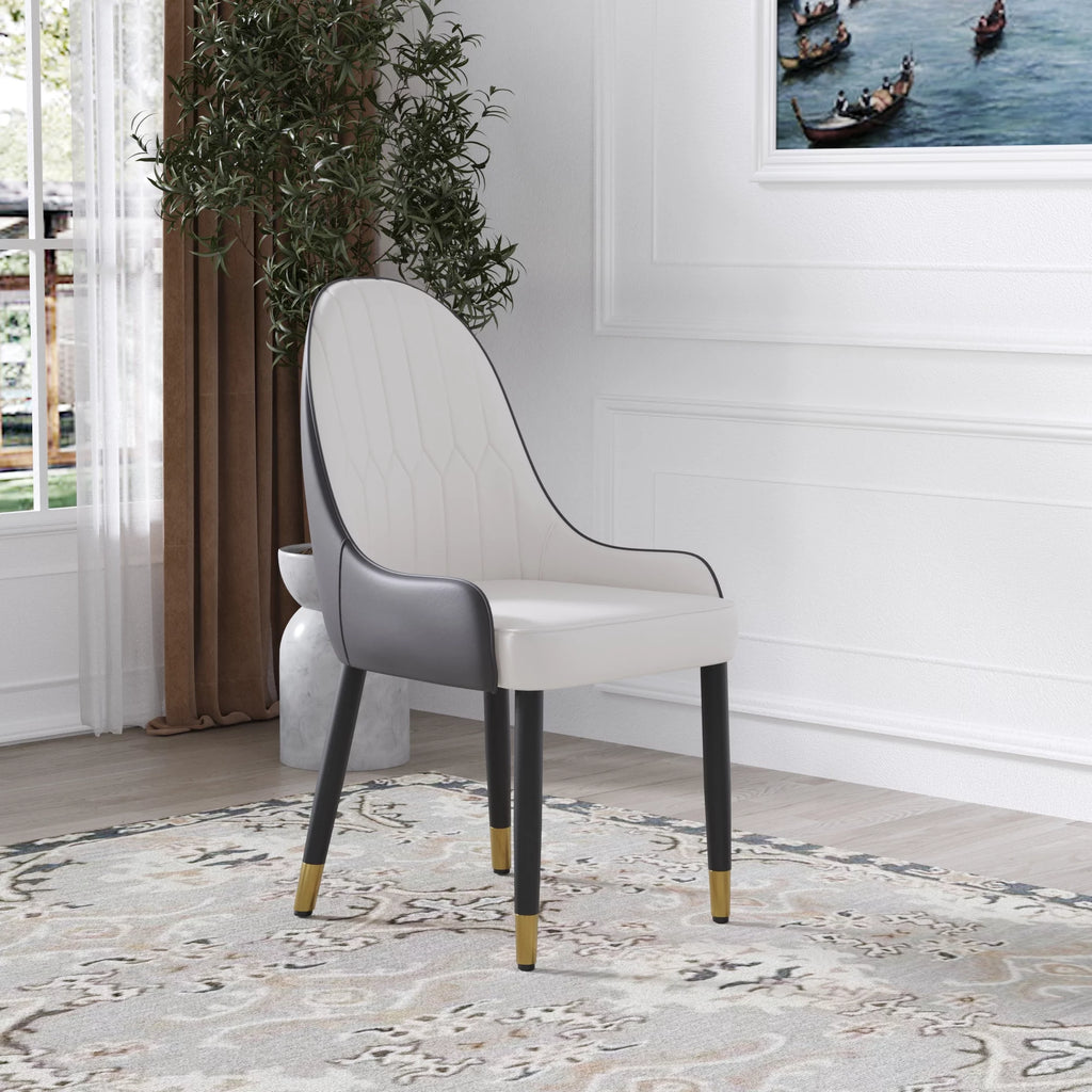 PU sponge-filled dining chair with solid wood metal legs, Set of 2 A67890