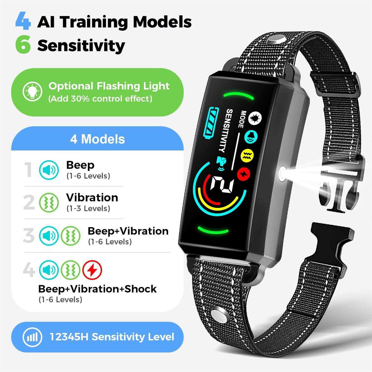 Rechargeable Anti-Bark Dog Collar with Flashing Light T5944