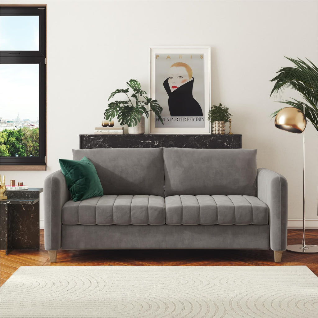 Light Gray Velvet Tufted Sofa Q5616